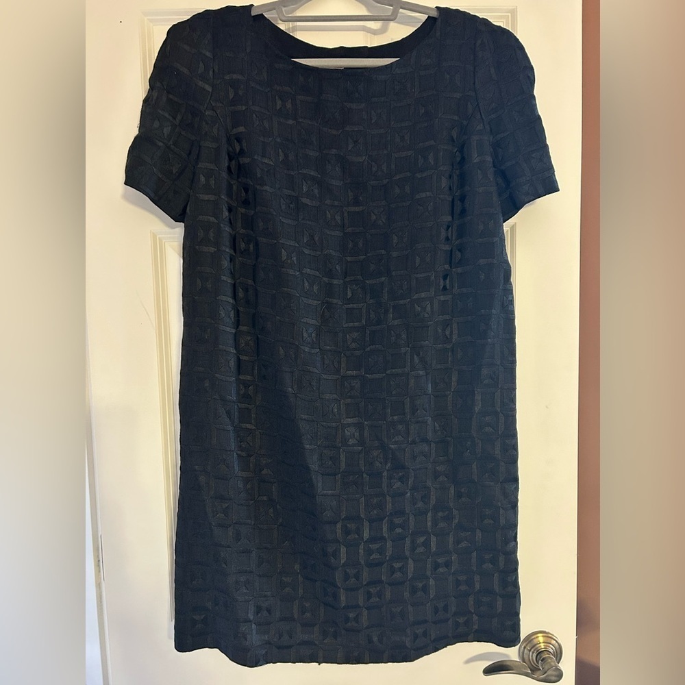 Vintage Carmen Marc Valvo Linen Black Geometric Dress size 10